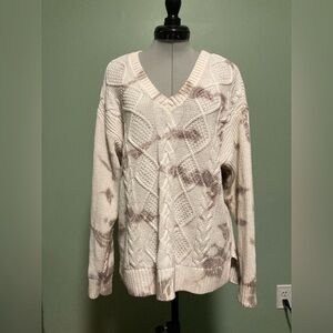 Cable Knit White & Gray V-neck Sweater, Sonoma - Size Medium